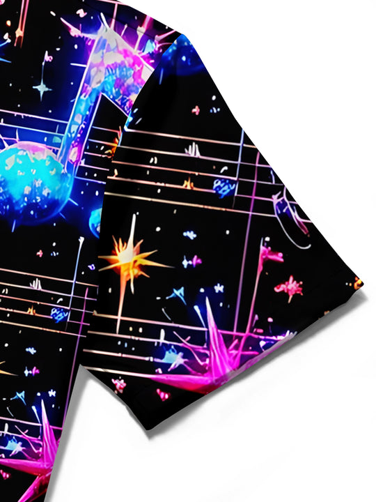 men's music print shirt close-up short sleeve