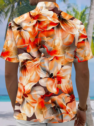 Men's floral print short sleeve pocket shirt back view