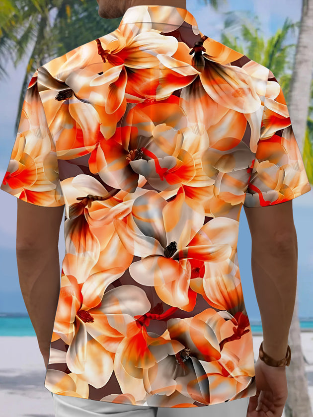 Men's floral print short sleeve pocket shirt back view