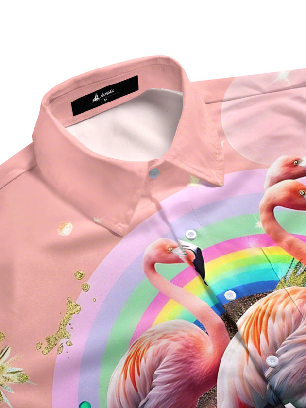 Men's flamingo print pocket half sleeve shirt side view