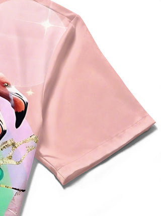 men's flamingo print shirt close-up short sleeve