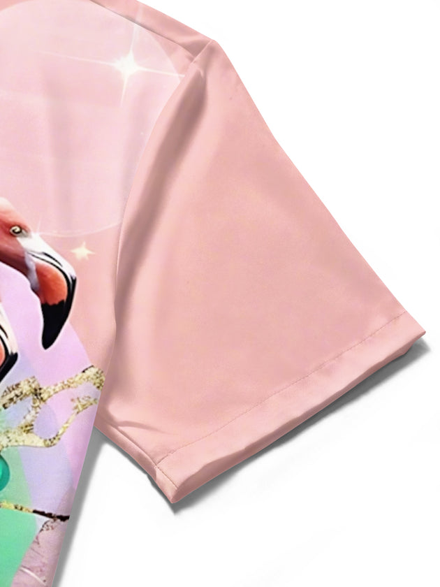 men's flamingo print shirt close-up short sleeve