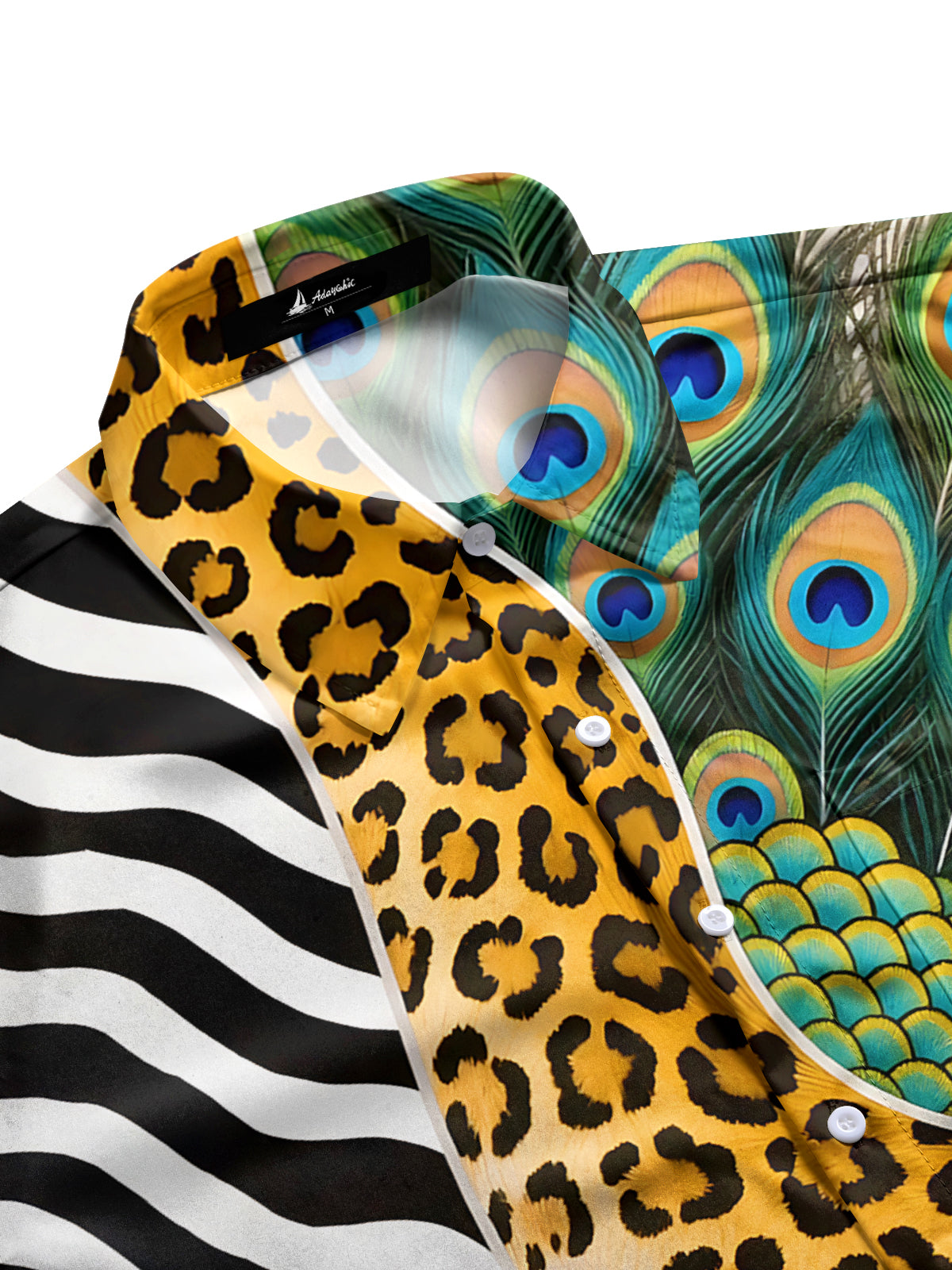 Leopard Peacock Feather Zebra Print Men's Pocket Short Sleeve Shirts