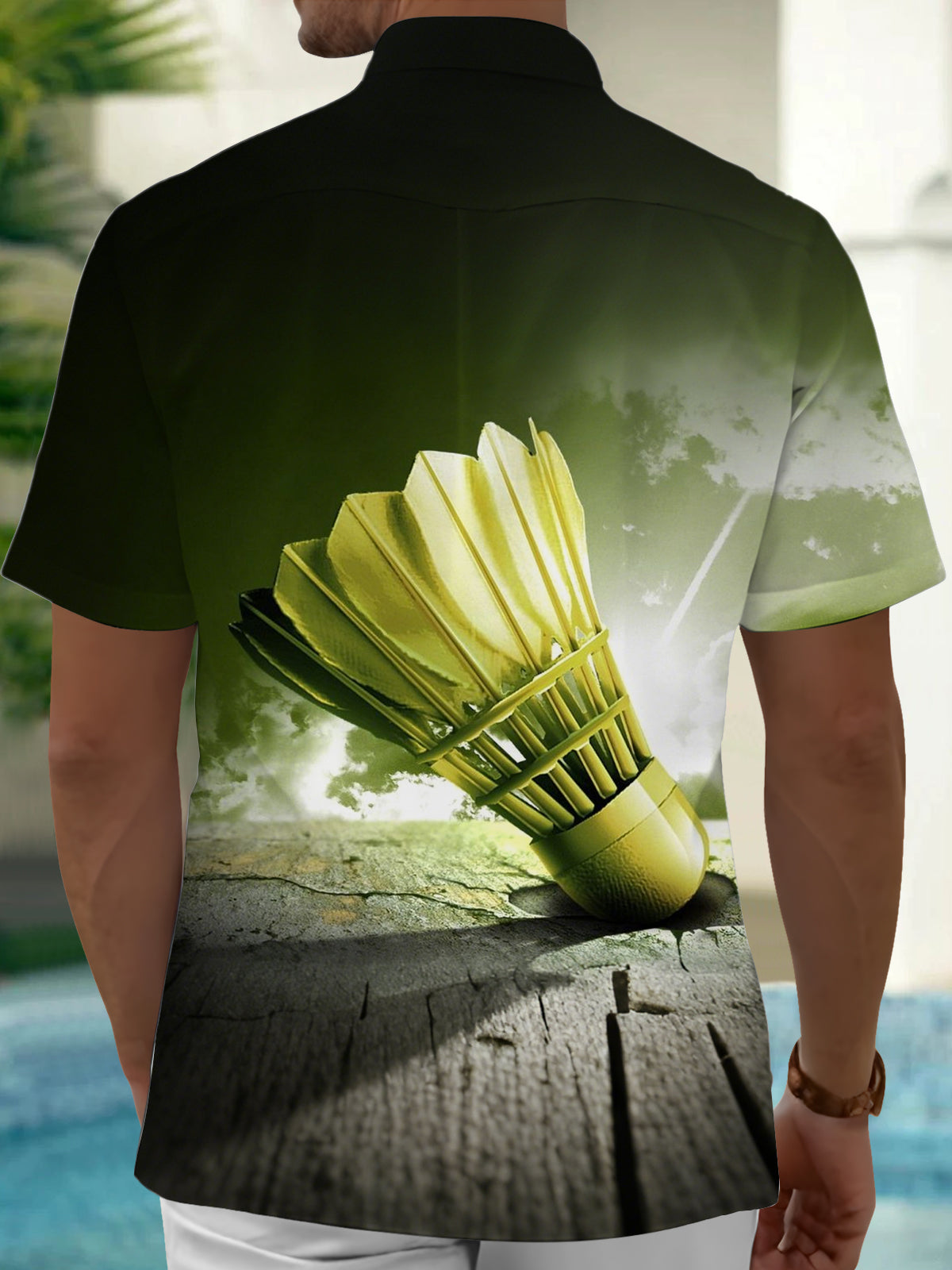 Badminton Print Men's Pocket Short Sleeve Shirts