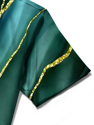 Men's abstract print short sleeve shirt pocket detail close-up