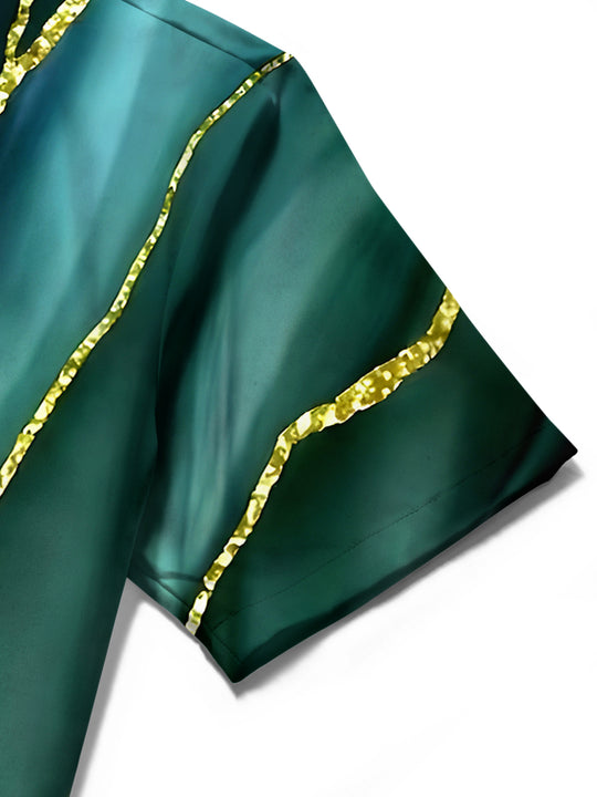 Men's abstract print short sleeve shirt pocket detail close-up