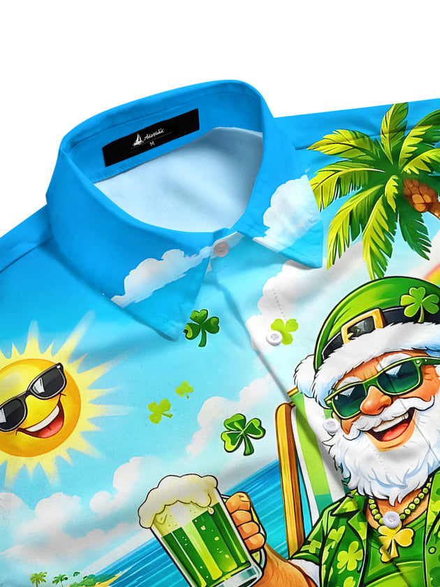 St. Patrick's Day Santa Claus Men's Pocket Short Sleeve Shirts