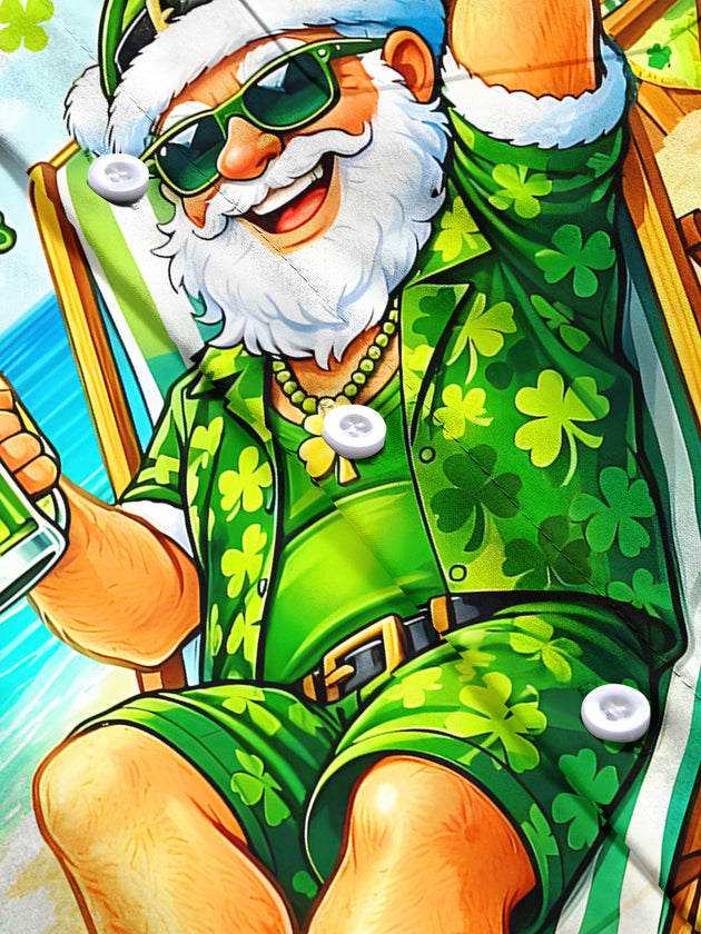 St. Patrick's Day Santa Claus Men's Pocket Short Sleeve Shirts