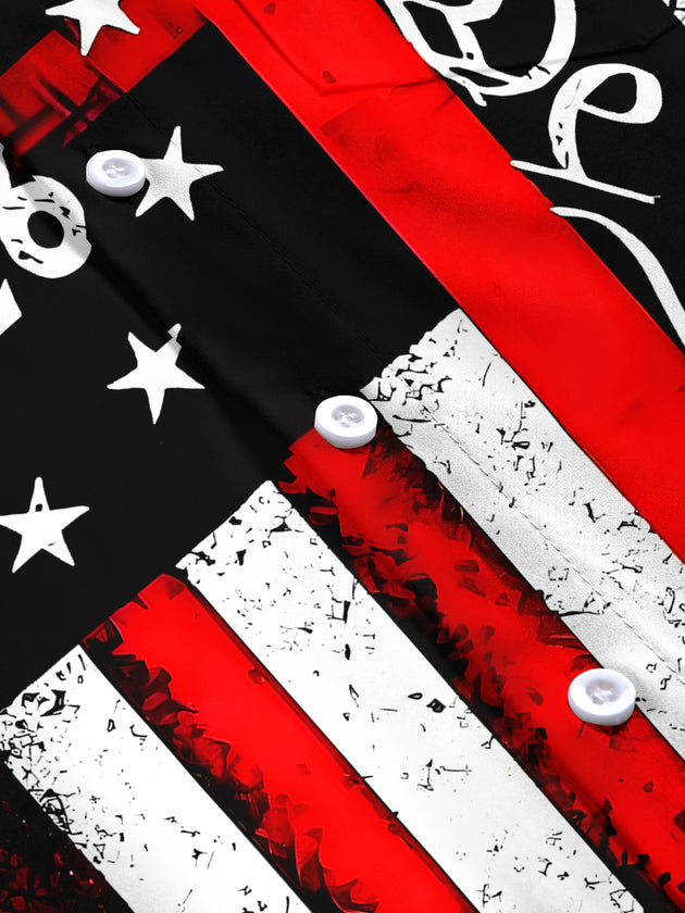 men's American flag print short sleeve flat lay shirt
