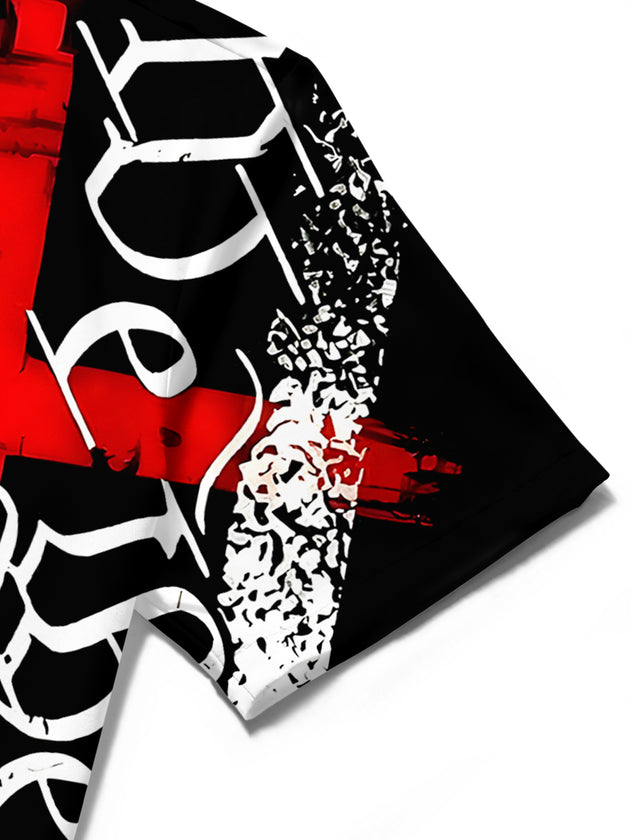 men's American flag print shirt close-up short sleeve