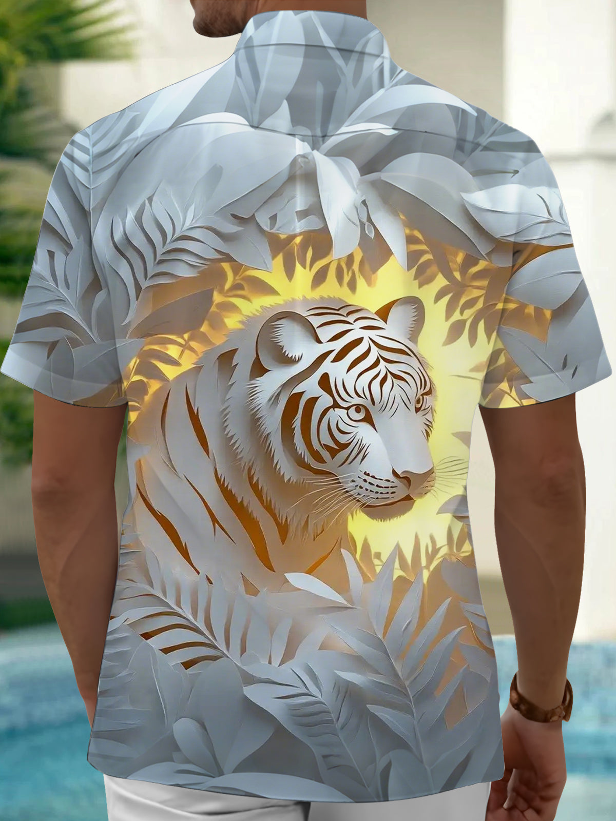 Tiger Print Men's Pocket Short Sleeve Shirts
