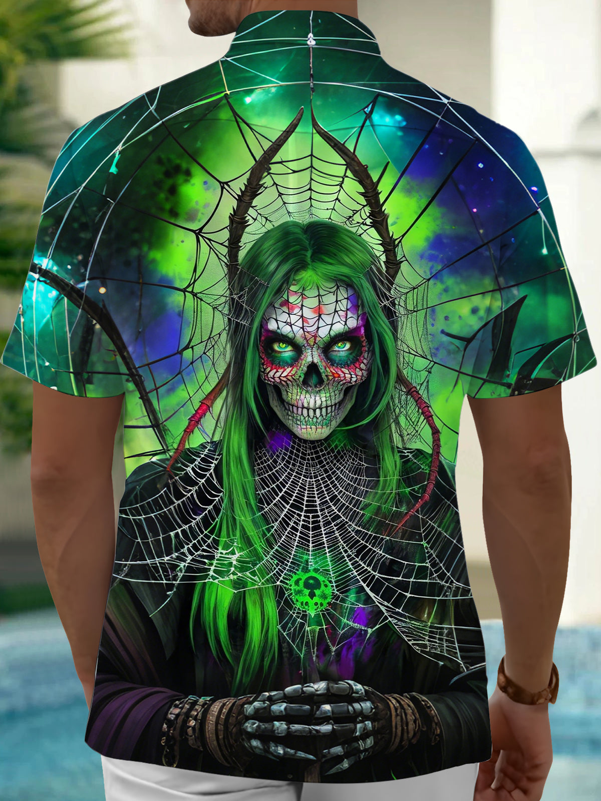 Skull Print Men's Pocket Short Sleeve Shirts