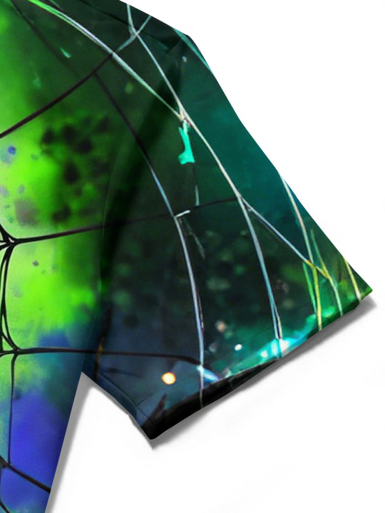 men's skull print shirt close-up short sleeve