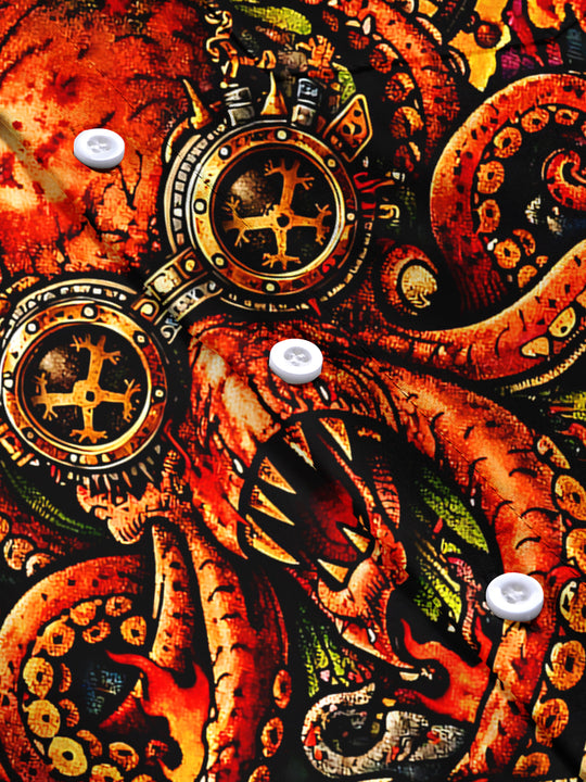 men's octopus print short sleeve flat lay shirt