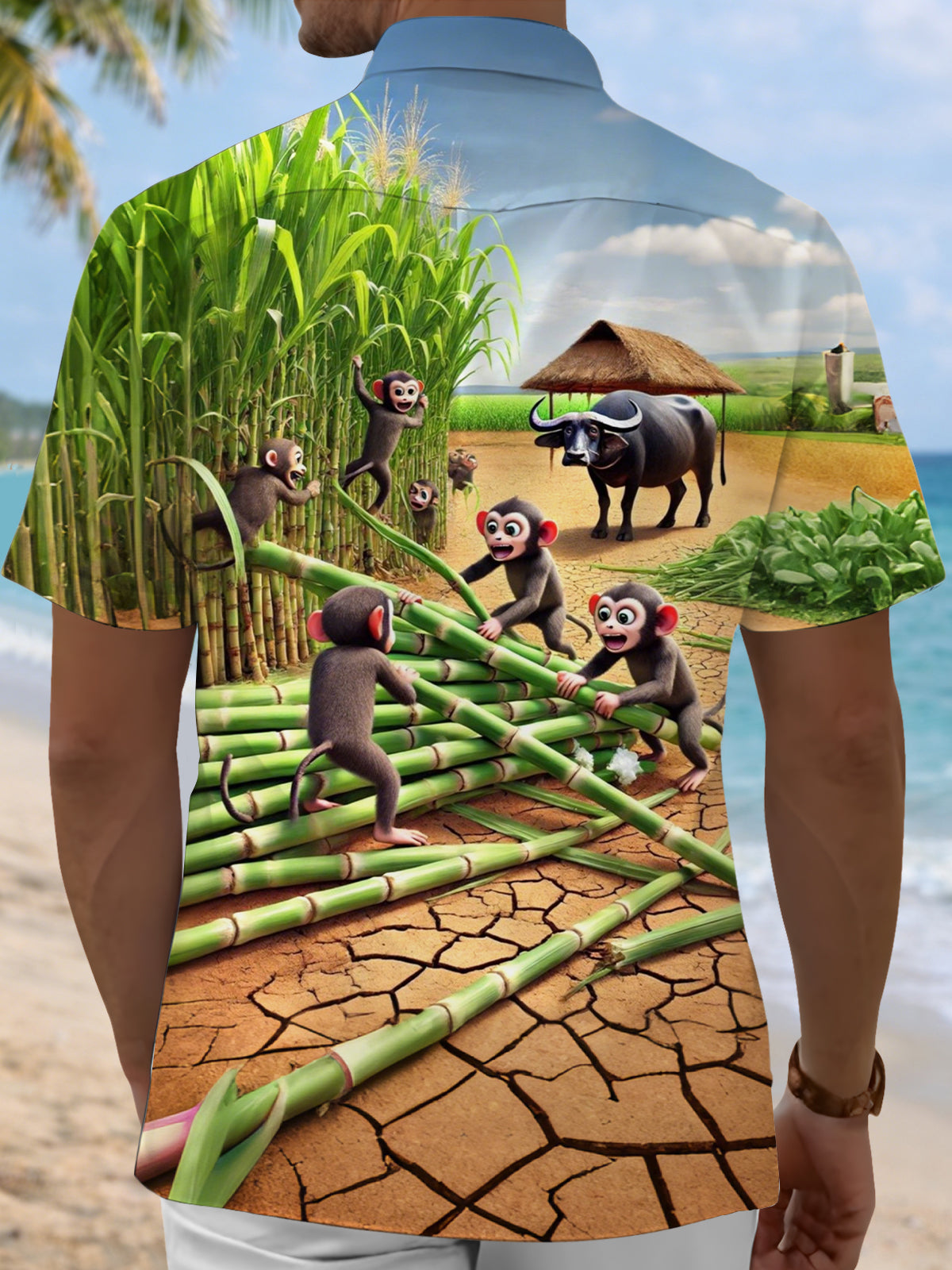 Monkey Guava Print Men's Pocket Short Sleeve Shirts