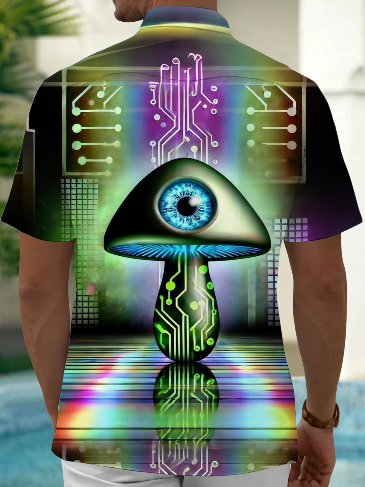Mushroom Eye Print Men's Pocket Short Sleeve Shirts