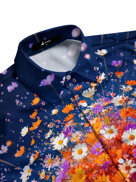 Men's floral print pocket short sleeve shirt back view