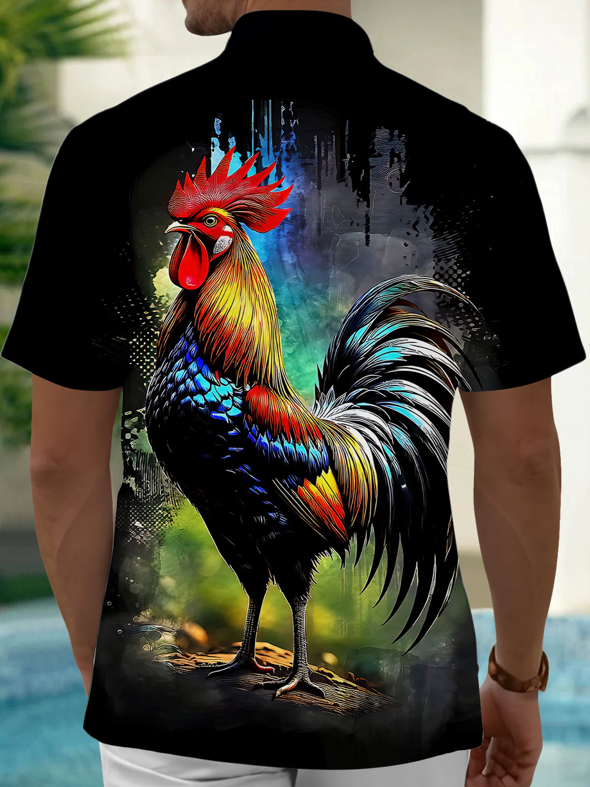 Rooster Print Men's Pocket Short Sleeve Shirts