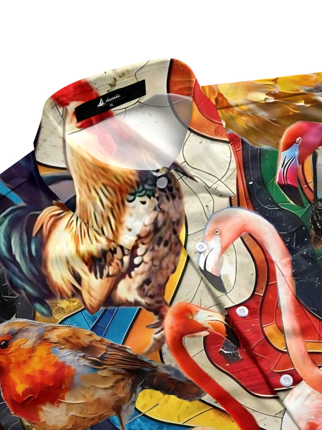 Men's flamingo print half sleeve shirt side view