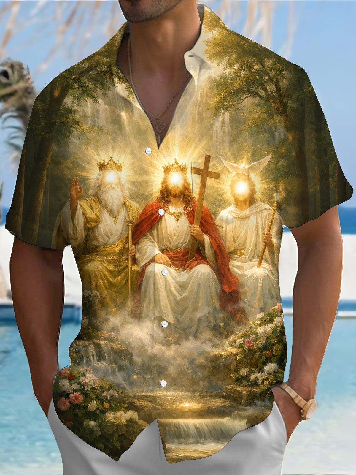 Christian Art Print Men's Pocket Short Sleeve Shirts
