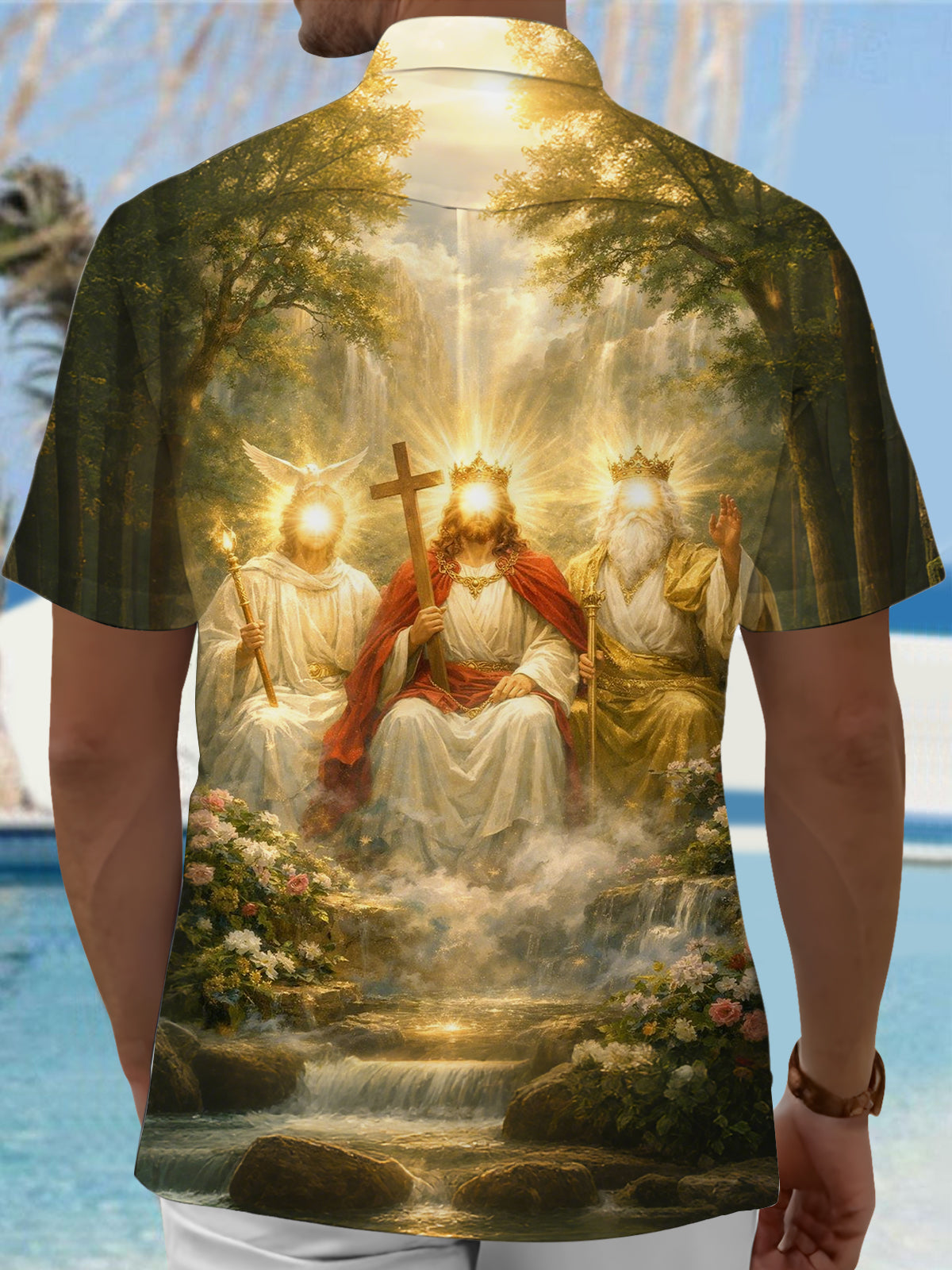 Christian Art Print Men's Pocket Short Sleeve Shirts