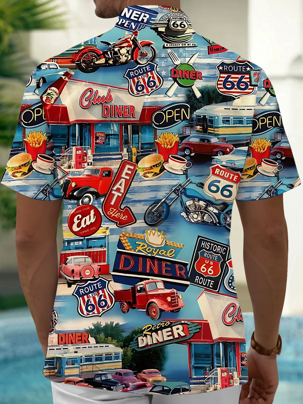 Route 66 Vintage Print Men's Pocket Short Sleeve Shirts