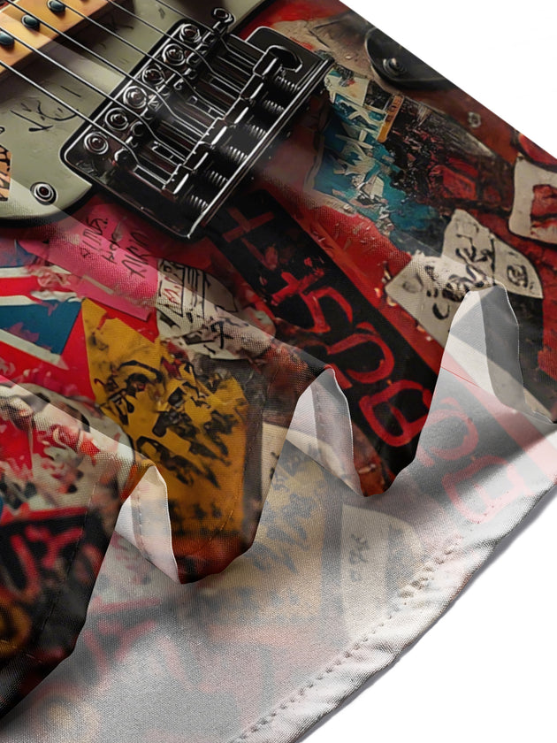 men's guitar print shirt summer vacation