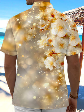 Men's botanical print pocket short sleeve shirt back view
