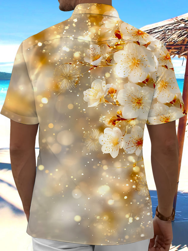 Men's botanical print pocket short sleeve shirt back view