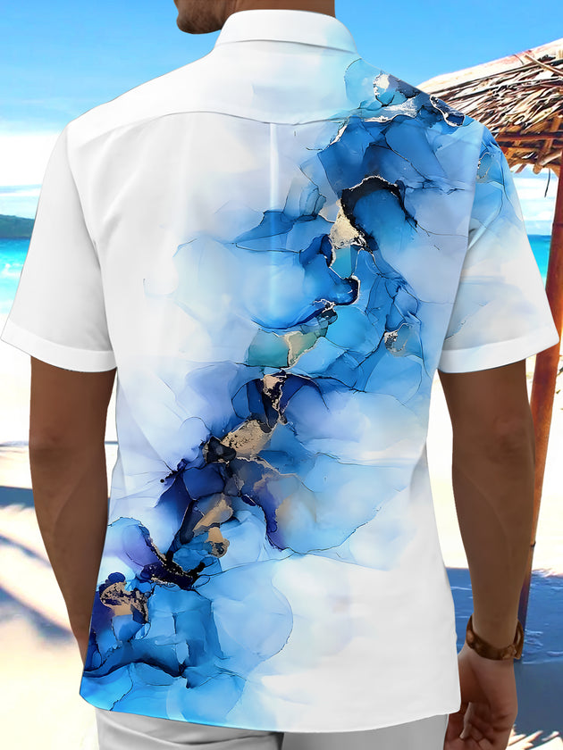 men's abstract print short sleeve shirt back view