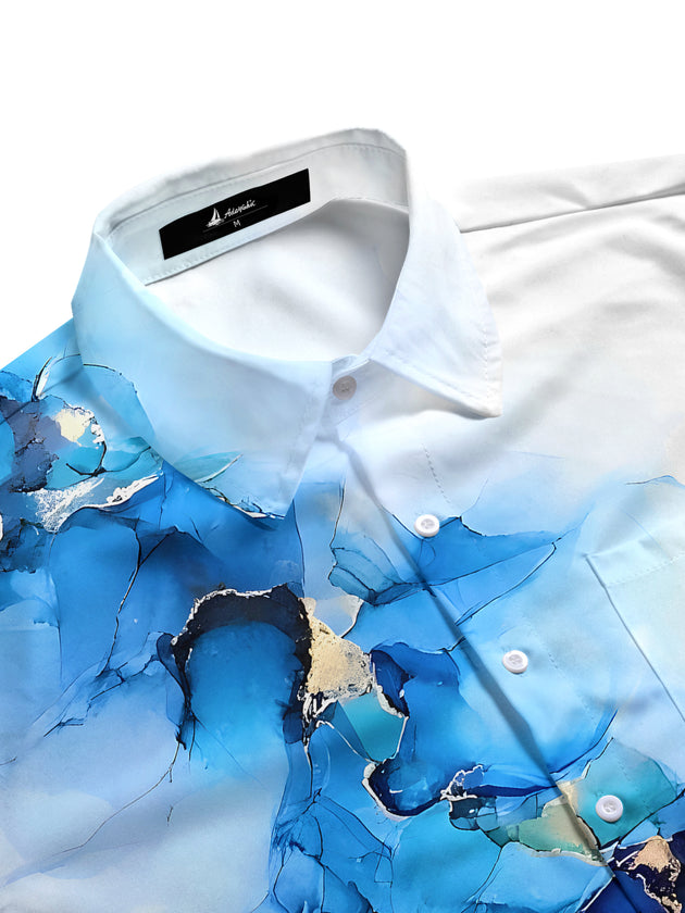men's geometric print short sleeve shirt side view
