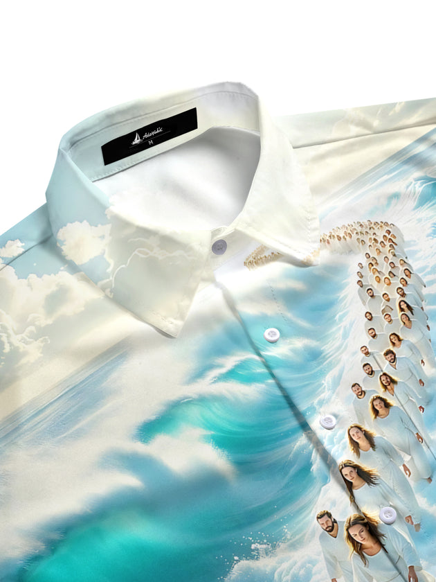 Men's wave print pocket short sleeve shirt side view