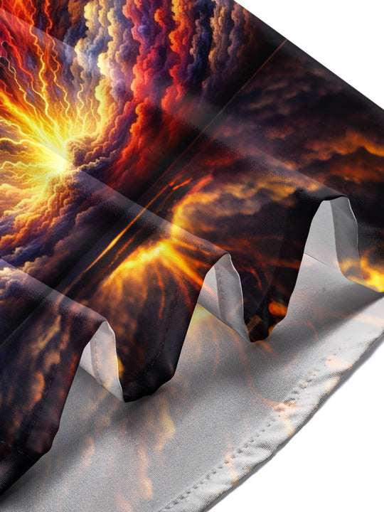 Men's guitar lightning art print pocket short sleeve shirt worn casually in lifestyle setting