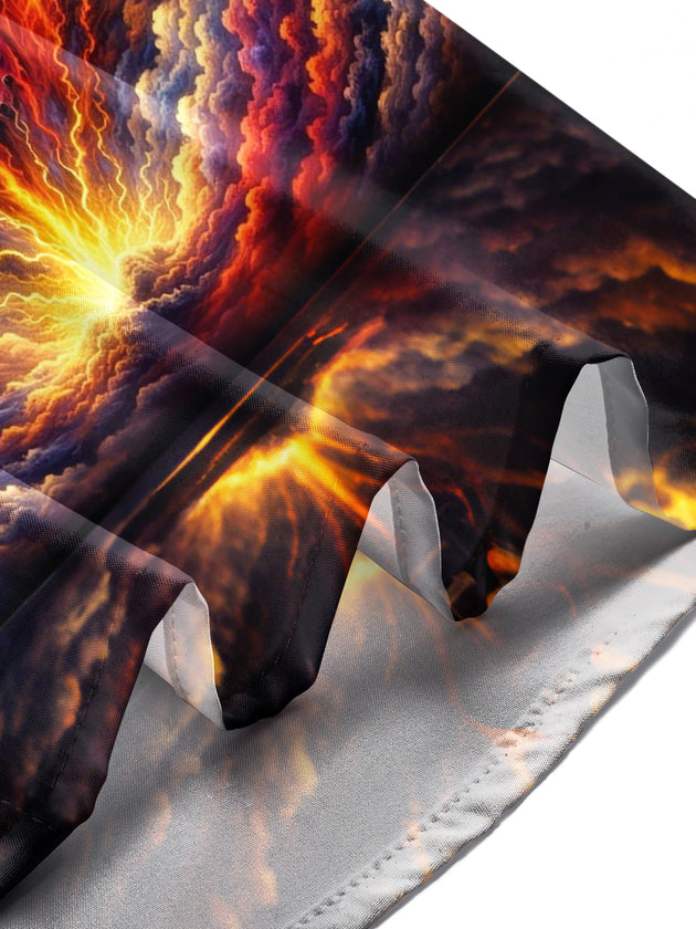 Men's guitar lightning art print pocket short sleeve shirt worn casually in lifestyle setting