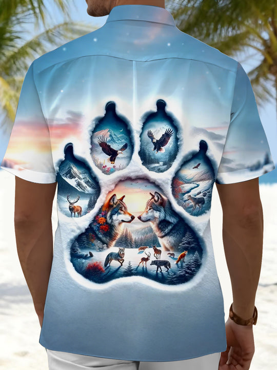 Men's animal print short sleeve shirt back view