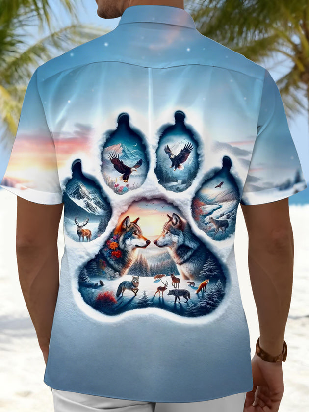 Men's animal print short sleeve shirt back view