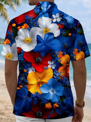 Men's floral print short sleeve shirt back view