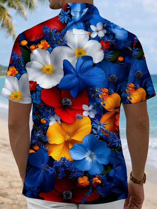 Men's floral print short sleeve shirt back view