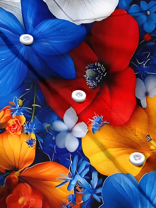 Men's colorful floral short sleeve shirt flat lay