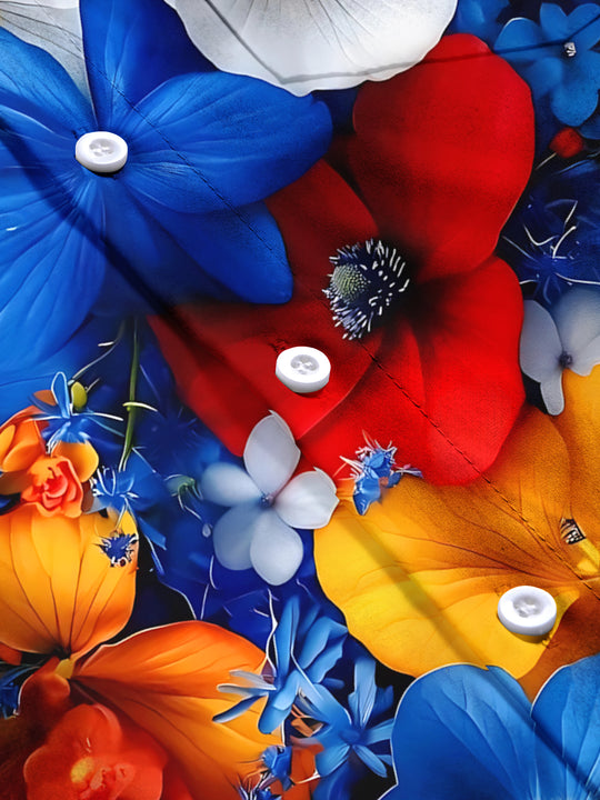 Men's colorful floral short sleeve shirt flat lay
