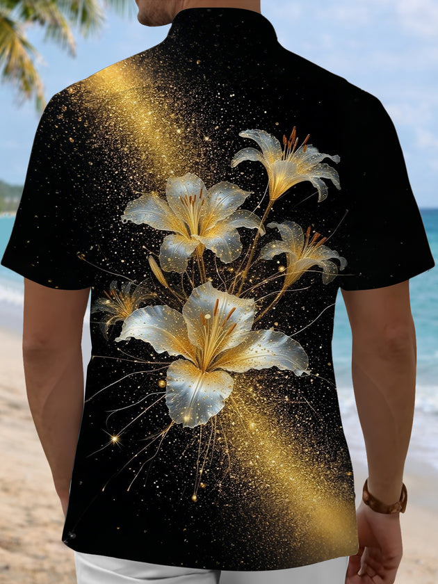 Men's floral short sleeve pocket shirt back view