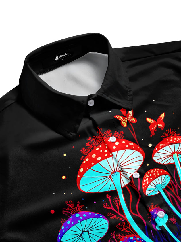 men's mushroom print short sleeve flat lay shirt