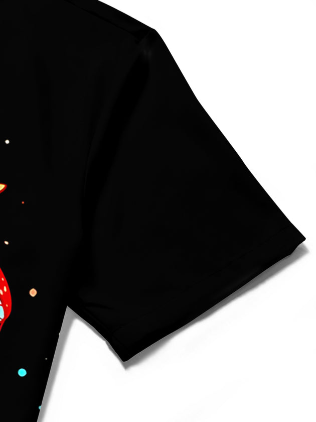men's mushroom print shirt close-up short sleeve