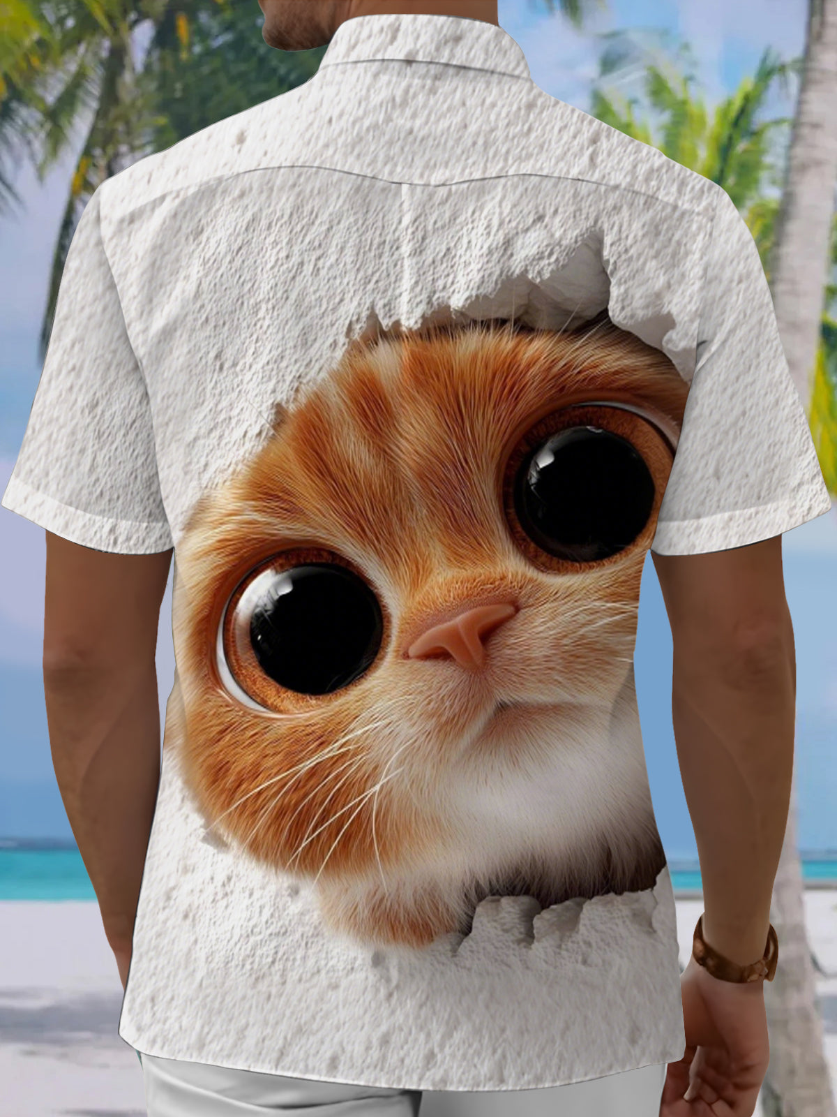 Cat Print Men's Pocket Short Sleeve Shirts