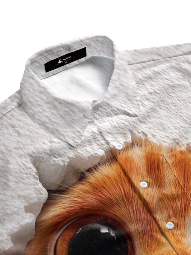 Men's cat print pocket half sleeve shirt side view