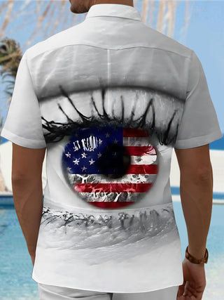 Men's American flag print short sleeve shirt back view