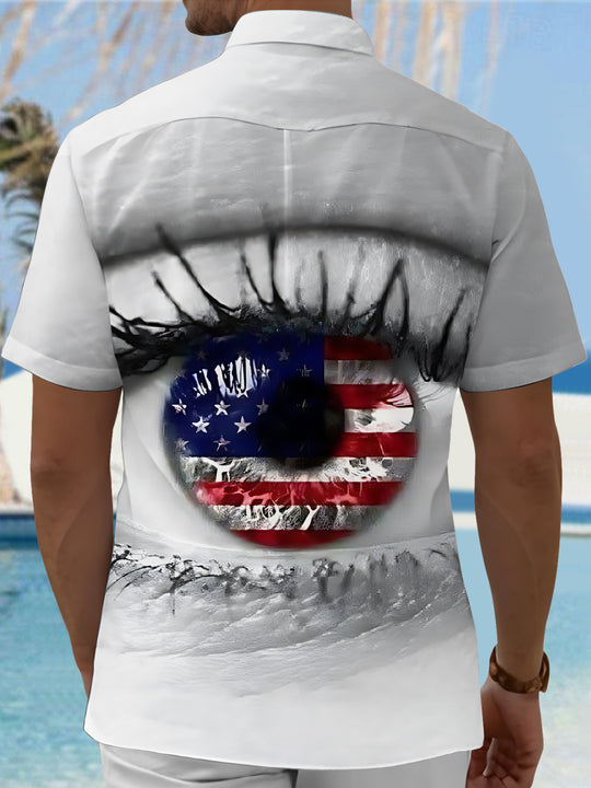 Men's American flag print short sleeve shirt back view