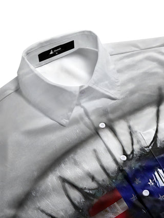 Men's patriotic American flag print short sleeve shirt side view