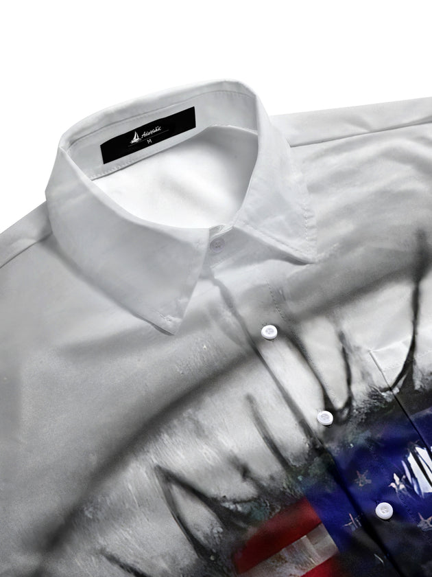 Men's patriotic American flag print short sleeve shirt side view
