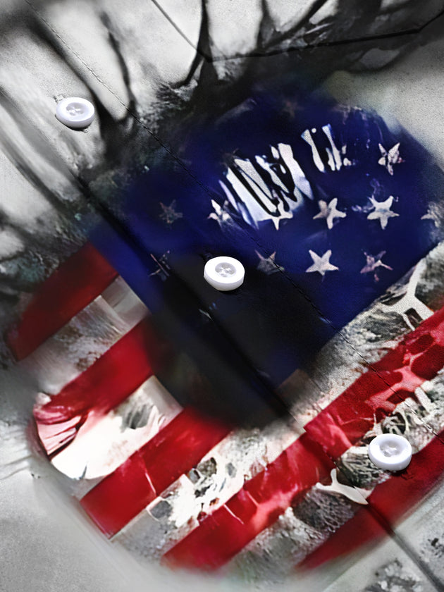 men's American flag print short sleeve flat lay shirt